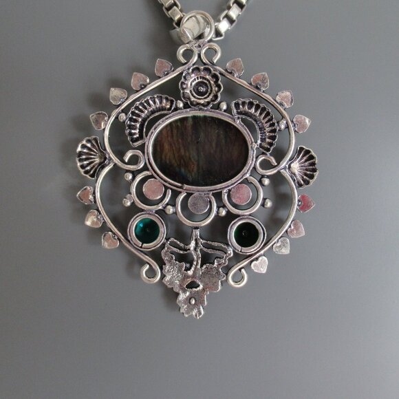 Labradorite ,Crystals & Sterling Silver X-Large Pendant for Necklace - Mystical - Picture 4 of 9